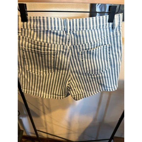 Girls Mid-Rise Wide Striped Jean Shorts - Cat & Jack™ Blue/White XL - Picture 2 of 3